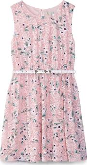 Girl Pink Floral Lace Skater Dress