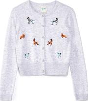 Grey Button Up Dog Embroidered Cardigan