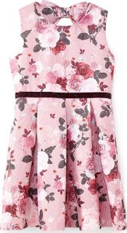 Pale Pink Metallic Rose Print Dress