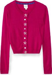 Pink Jewel Flower Button Cardigan