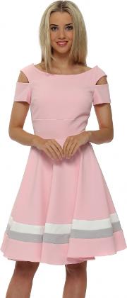 Anderson Pink Cut Out Skater Dress 