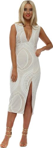 White Lace Barely There Pencil Dress 