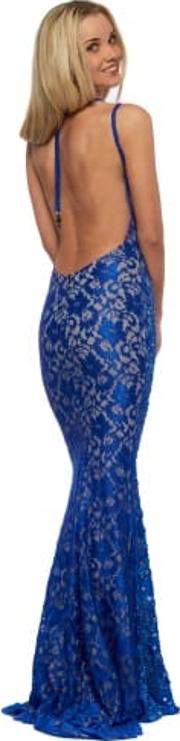 Liv Blue Hand Painted Crystal Backless Evening Dress 