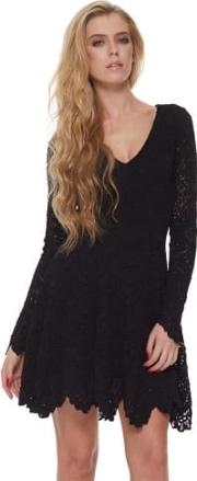 Spanish Lace Fit Flare Dress In Black 