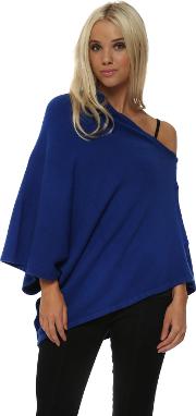 Cobalt Blue Knitted Button Poncho 