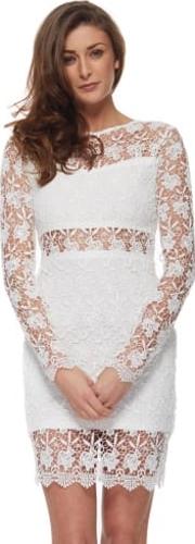 White Long Sleeved Crochet Bodycon Dress 