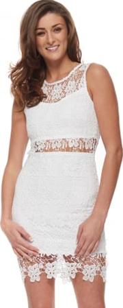 White Sleeveless Crochet Lace Bodycon Dress 
