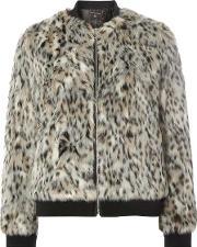 Womens Animal Faux Fur Bomber Jacket