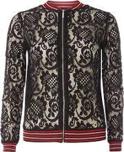 Womens Black Tipped Lace Knitted Bomber Jacket