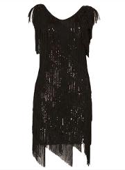 Womens Izabel London Black Sequin Tassel Dress 
