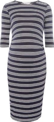 Womens Maternity Navy Stripe Ruched Dress 