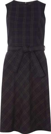 Womens Navy Check Belt Skater Dress