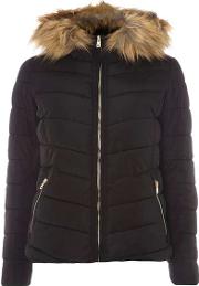 Womens Only Black Faux Fur Hood Padded Jacket 