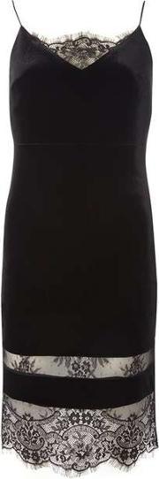 Womens Petite Black Velvet Slip Dress
