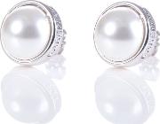 Logo Pearl Stud Earrings In Silver 