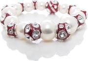 Valent Pearl And Crystal Bracelet In Red
