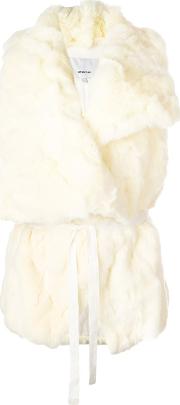 Belted Peaked Lapel Gilet Women Cottonlinenflaxrabbit Fur 0, Nudeneutrals