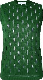 Perforated Detail Sleeveless Top Women Cotton 36, Women's, Green