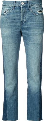 Panelled Cropped Jeans Women Cotton 28, Blue