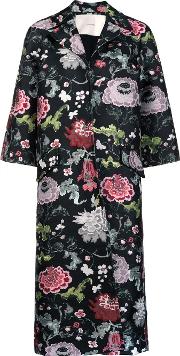 Floral Jacquard Opera Coat Women Polyester Xs, Black
