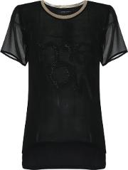 Adriana Degreas Round Neck Silk T Shirt Women Silk Crepe G, Black 