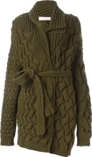 A.f.vandevorst Cable Knit Belted Cardigan Women Virgin Wool 36, Green 