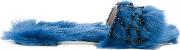 Alberta Ferretti Fur Detail Slippers Women Leatherpolyester 35, Blue 
