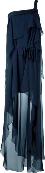 One Shoulder Draped Dress Women Silkacetateother Fibers 44, Blue