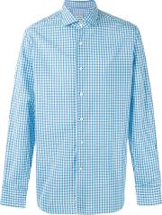 Gingham Check Shirt Men Cotton 39, Blue