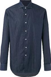 Spread Collar Shirt Men Cotton 43, Blue