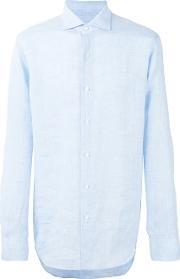 Spread Collar Shirt Men Linenflax 44, Blue