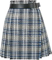 Checked Wrap Skirt Women Calf Leathercuprovirgin Wool 42, Black