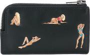 Pin Up Print Cardholder Men Calf Leather One Size, Black