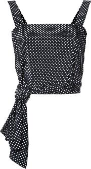 Cropped Tie Waist Blouse Women Polyester L, Black
