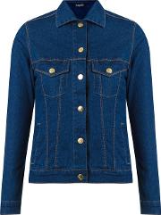 Classic Polo Collar Denim Jacket Women Cottonpolyesterspandexelastane M, Blue