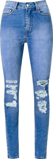 Distressed High Waist Skinny Jeans Women Cottonelastodiene 40, Blue