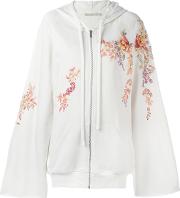 Embroidered Flowers Zipped Hoodie Women Cottonviscose 40, Nudeneutrals