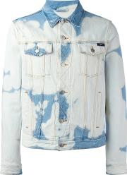Bleached Denim Jacket Men Cotton S, Blue