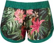 Floral Print Shorts Women Silk M, Green