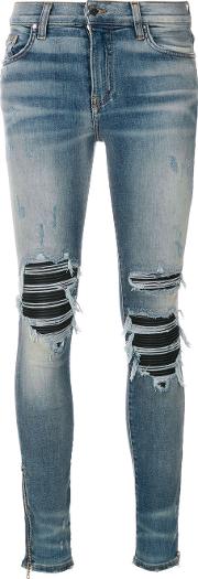 Amiri Biker Panel Distressed Skinny Jeans Women Cottonspandexelastane 25, Blue 