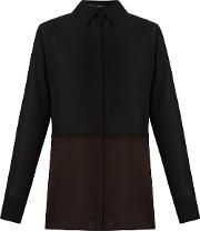 Classic Collar Bi Colored Shirt Women Silk 44, Black