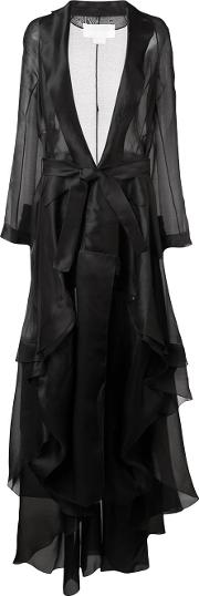Long Belted Oversize Coat Women Silk 48, Black