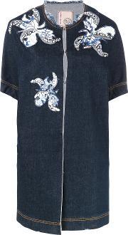 Floral Motif Patches Denim Jacket Women Cottonpolyesterpvcglass 40