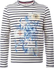 Floral Print Striped T Shirt Men Cottonpolyester M, White