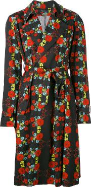 Floral Pattern Trench Coat Women Cotton 40, Black