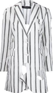 Striped 'long Holes' Blazer Women Linenflax M, Women's, White