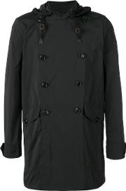 Hooded Double Breasted Coat Men Polyesterpolyamide M, Black