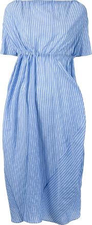Striped Draped Mid Dress Women Cotton Xs, Blue
