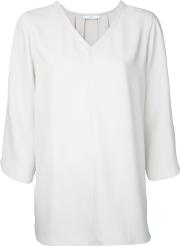 V Neck Oversized Blouse Women Polyester One Size, White