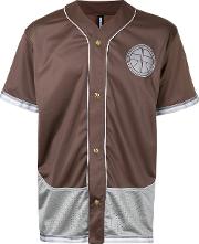 Patch Baseball Shirt Men Polyester M, Brown